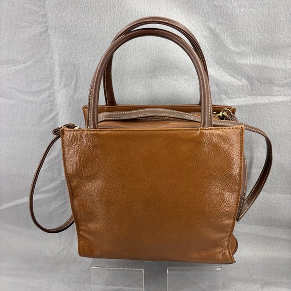 Vintage Capezio Double Top Handle Crossbody Purse Square 2‎ Tone Faux Leather - Picture 2 of 13